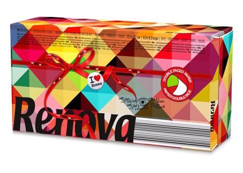 LOT DE 10 - MOUCHOIRS TRIPLE ÉPAISSEUR RENOVA RED LABEL BICOLORES - BOÎTE DE 80