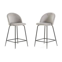RATTATAN Lot de 2 tabourets de bar en velours avec pieds en métal,h.65cm,pour bar,restaurant et cuisine,design élégant–Sara XL–Gris clair/Gris_0