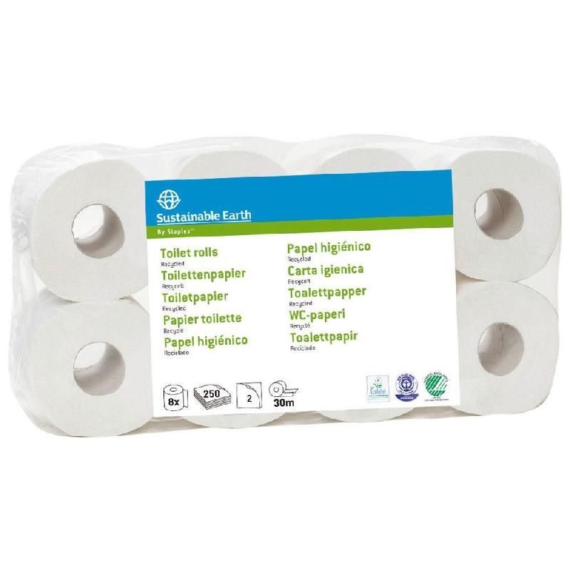 SUSTAINABLE EARTH BY STAPLES CARTON DE 8 X8  ROULEAU DE PAPIER TOILETTE RECYCLÉ (CARTON DE 64 ROULEAUX)