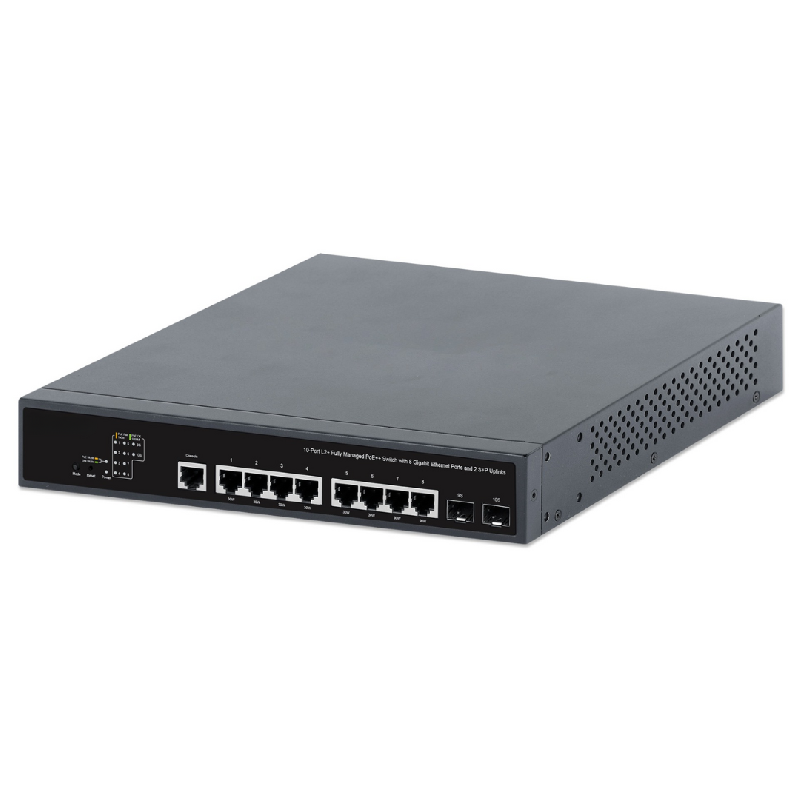Switch PoE++ géré L2+ à 10 ports - 242W PoE, 2 slots SFP ouverts, montage en rack - Bravour® - Réf : POEMHT20_0