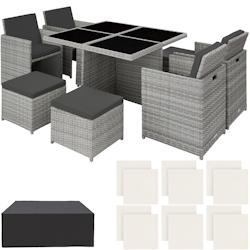 Tectake Salon de jardin MANHATTAN 8 places avec 2 sets de housses + housse de protection, variante 2 - gris clair - 403756 - gris aluminium 403756_0