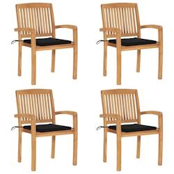VidaXL Chaises De Jardin Empilables Avec Coussins Lot De 4 Teck Solide - noir 3073217_0