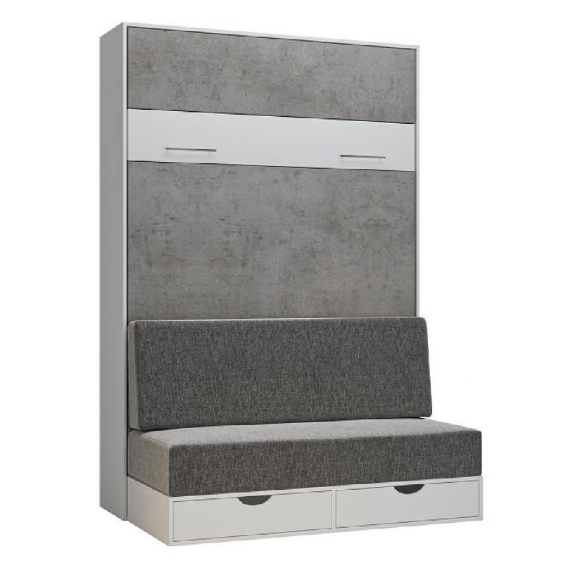 Armoire lit escamotable LOFT SOFA gris béton canapé tiroirs 140*200 cm_0