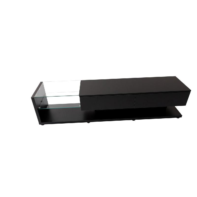 Buffet bas Merax avec étagères et tiroirs en verre, meuble TV brillant avec LED, tableau TV, meuble TV, largeur : 170 cm, noir - noir multi-matéria_0