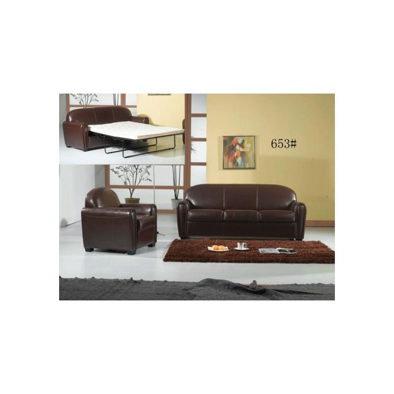 CANAPE CUIR MARRON 2 PLACES CHOCO CONVERTIBLE ELLEN_0