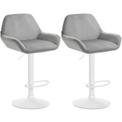 CLP Ensemble de 2 tabourets de bar Braga en velours Gris/Métal blanc mat - gris textile 323666_0