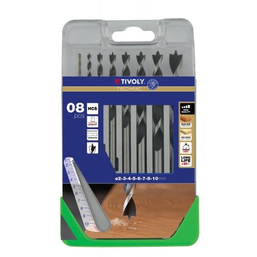 COFFRET DE 8 FORETS BOIS GRADUÉS - 3 POINTES - Ø 2 À 10 MM TIVOLY