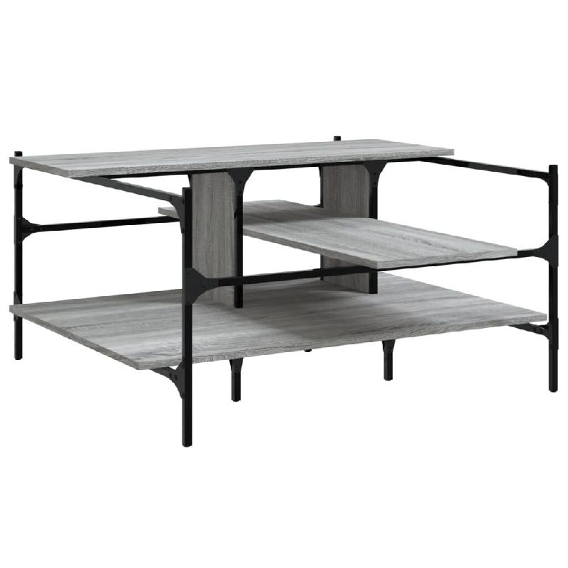 Décoshop26 - Table basse avec étagères design industriel 100 x 100 x 48,5 cm bois d'ingénierie gris et acier DEC039928 - gris acier 3000264667374_0
