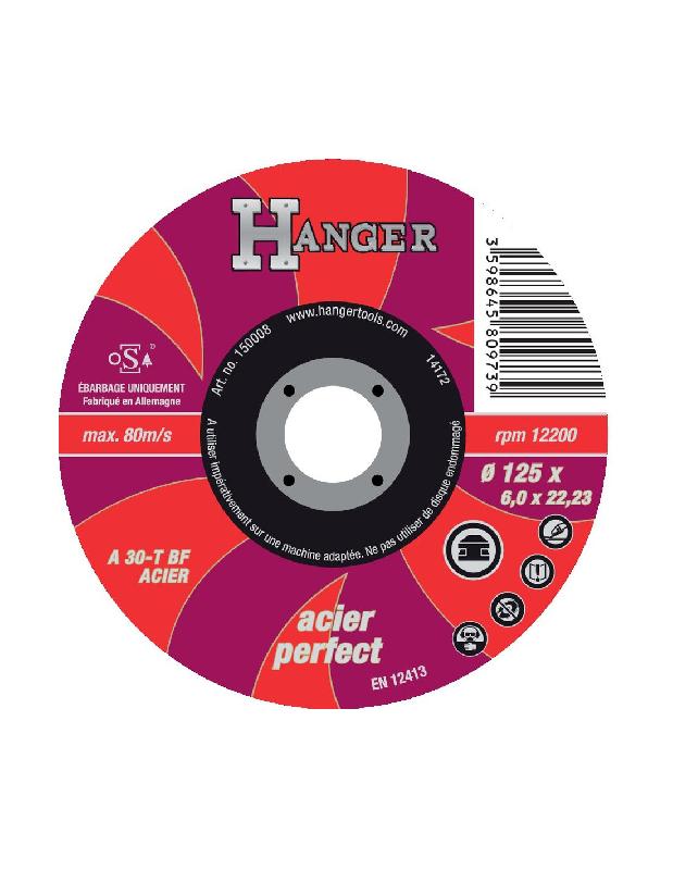 DISQUE À ÉBARBER A 30 T POUR ACIER 125 X 6 X 22,23MM - HANGER - 150008