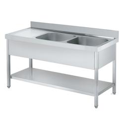 EURAST - Evier avec support 1 étagère, 1 égouttoir et 2 cuves 500x400x250 - 1600x600x850 mm - 2215I061 - inox 2215I061_0