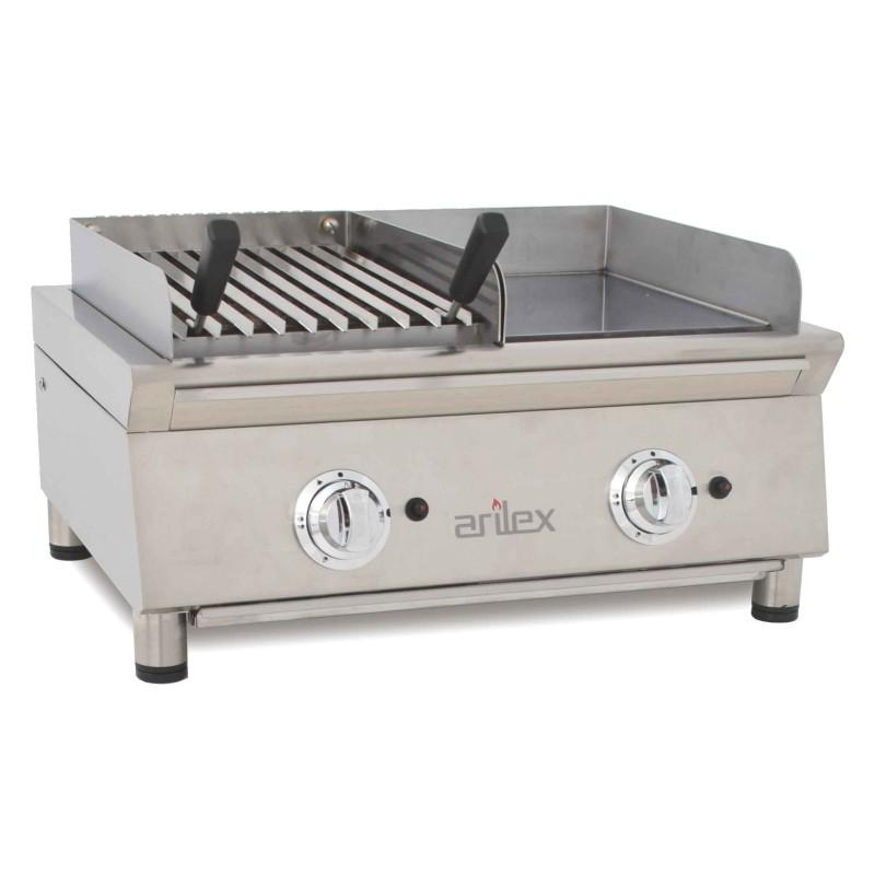 Fry-Top à Gaz DUO plaque lisse en CHROME et Grill - L700 | Arilex - 70FRYGCBN_0