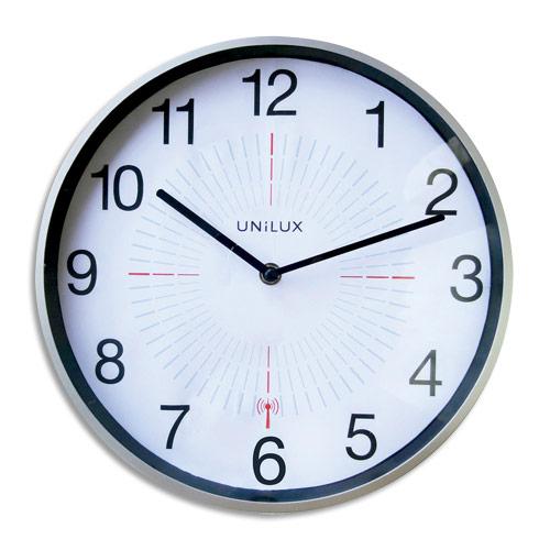 HORLOGE UNILUX OUTDOOR - EN PLASTIQUE - RADIO-PILOTEE - D35,5 CM - GRIS METAL