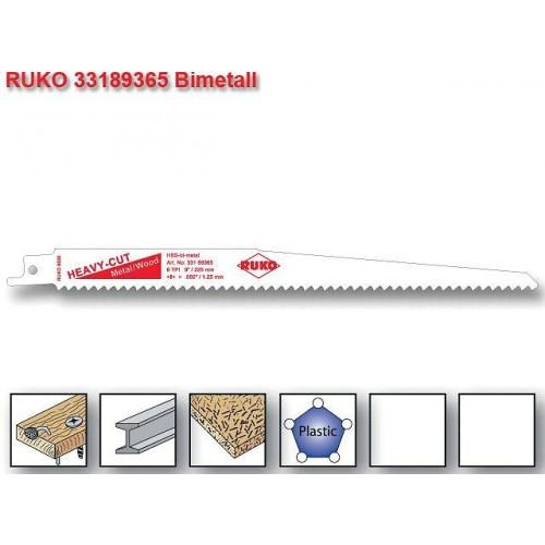 LAME SCIE SABRE EN ACIER HSS BIMÉTAL 8936 - LONGUEUR 228 MM - PAR 5 RUKO