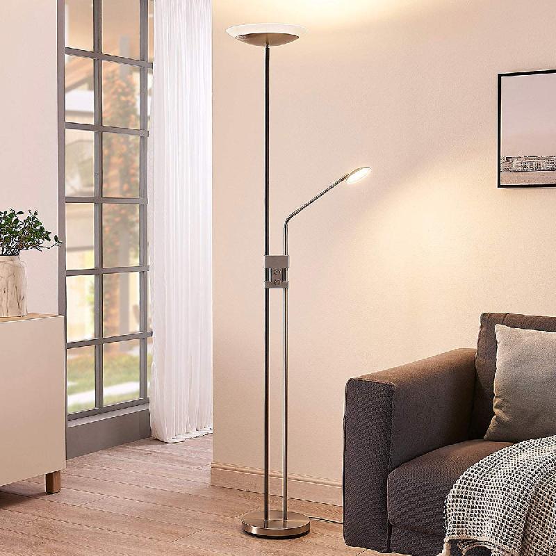 LINDBY LAMPADAIRE À ÉCLAIRAGE INDIRECT LED JONNE AVEC BRAS DE LECTURE, INTENSITÉ