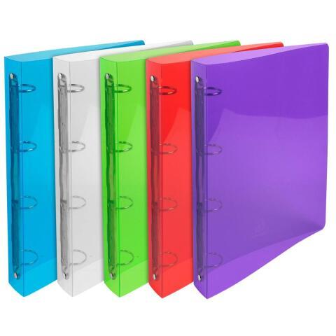 LOT DE 20 - CLASSEUR 4 ANNEAUX PLASTIFIÉ EXACOMPTA CRYSTAL A4 MAXI - DOS 3 CM COULEURS ASSORTIES