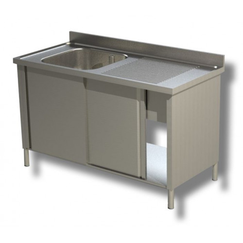 MEUBLE PLONGE INOX 1 BAC 600 X 500 X 300 MM ÉGOUTTOIR À DROITE - 700 X 1400 MM