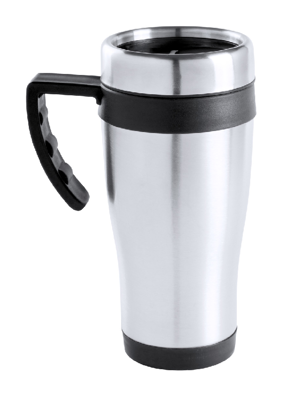 Mug thermo - double paroi en acier inoxydable - finition plastique colorée - 450 ml avec poignée_0