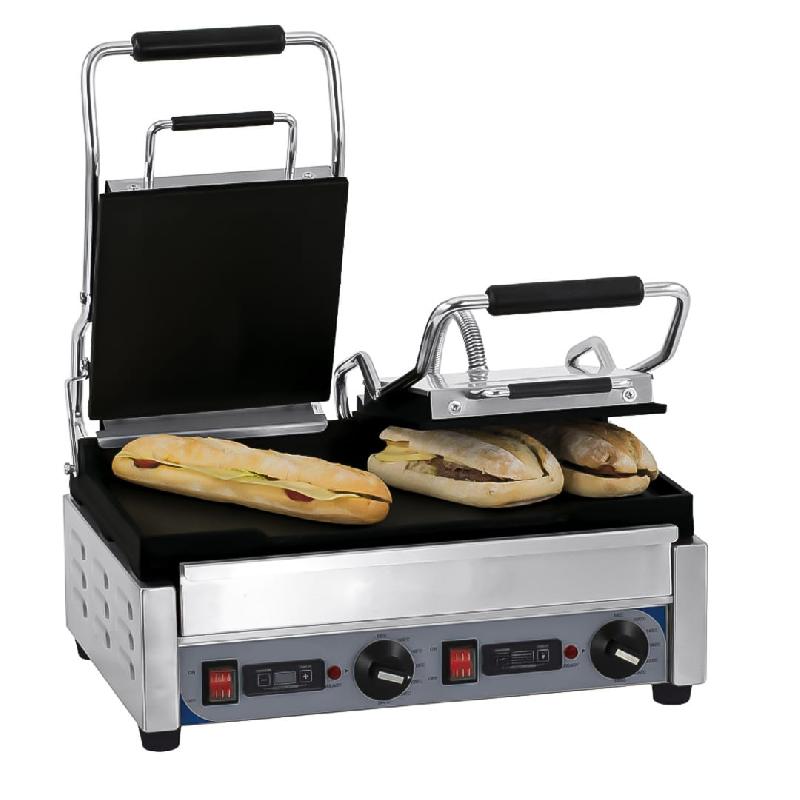 Panini grill avec timer double premium lisse en inox 2900W_0