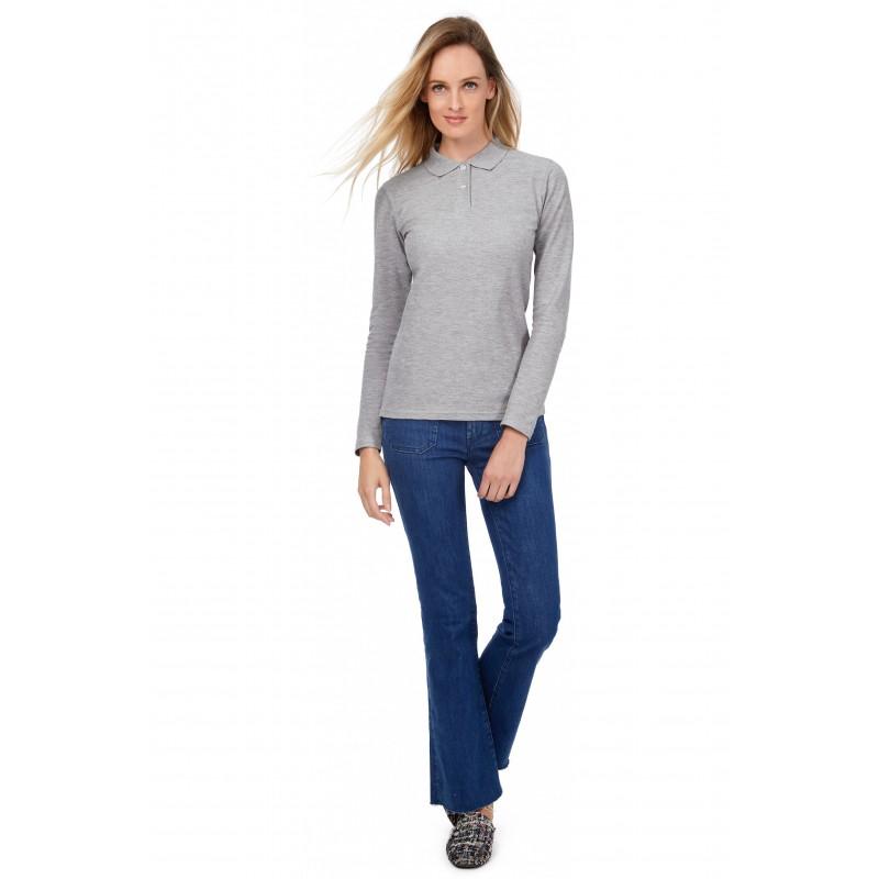 Polo femme ID.001 manches longues - 100% coton pré-rétréci - Maille piquée_0