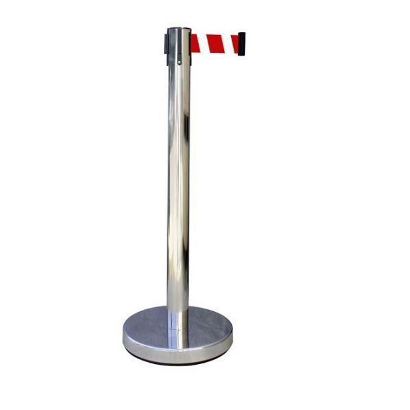 Poteau de signalisation à sangle chrome 2 mètres - économique - rouge/blanc - marque Rolléco_0