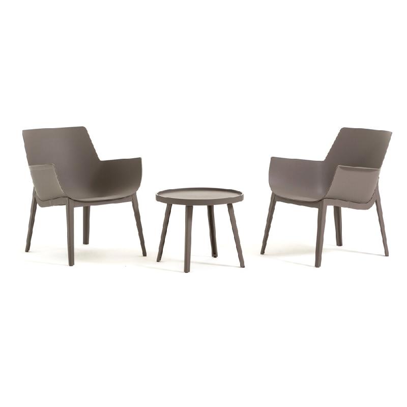 RATTATAN Ensemble de jardin en résine avec 2 fauteuils et table basse, design moderne, ergonomique et résistant pour l'extérieur - Betty - Taupe -_0