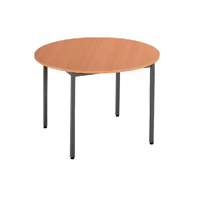 TABLE BUDGET RONDE - OSLASH - 110 CM - PLATEAU HETRE - PIED GRIS FONCE