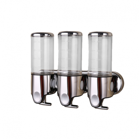 Triple distributeur savon et shampoing - 3 x 500 ml - Transparent - Professionnel et ergonomique_0