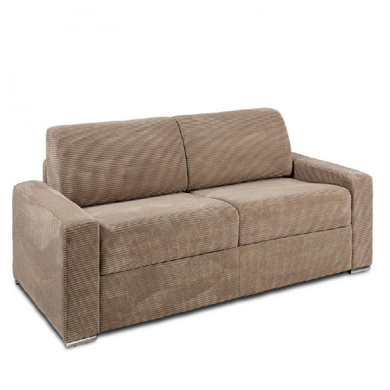 Canapé convertible EXPRESS DREAMER - velours côtelé caramel - sommier lattes 120x197 cm - matelas 16 cm haute résilience_0