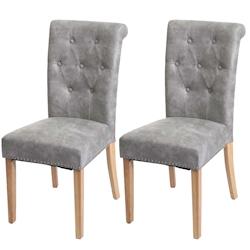 Décoshop26 - Lot de 2 chaises de salle à manger rivets métalliques tissu gris clair pieds en bois clairs 04_0007315 - gris 3000262054329_0