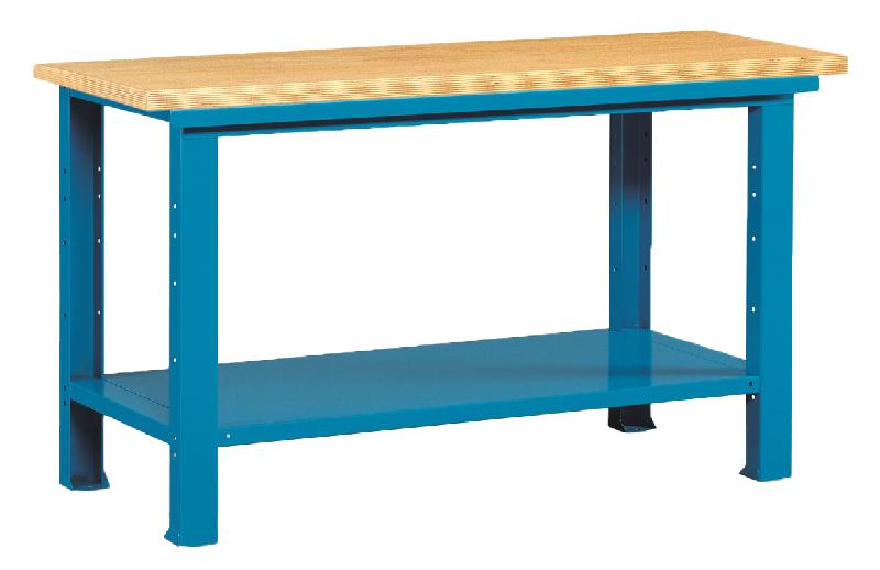 Établi métallique Fortis - L.1500 mm - Plateau bois hêtre 30 mm - Charge 1000 kg - Bleu RAL 5012_0