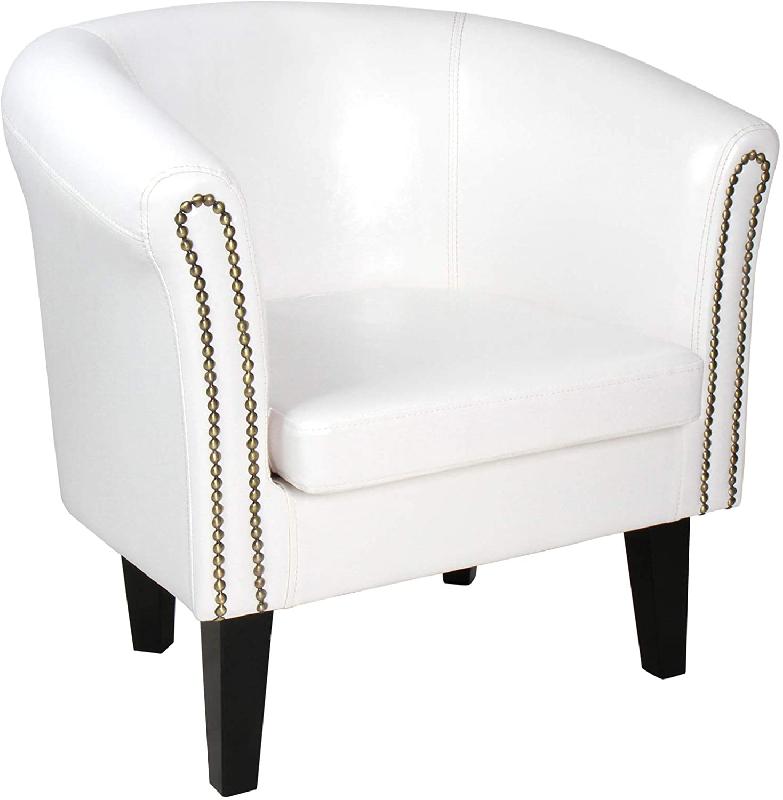 FAUTEUIL CHESTERFIELD AVEC REPOSE PIED EN SYNTHÉTIQUE AVEC ÉLÉMENTS DÉCORATIFS EN CUIVRE CHAISE CABRIOLET TABOURET POUF MEUBLE DE SALON BLANC 01_0000101_0