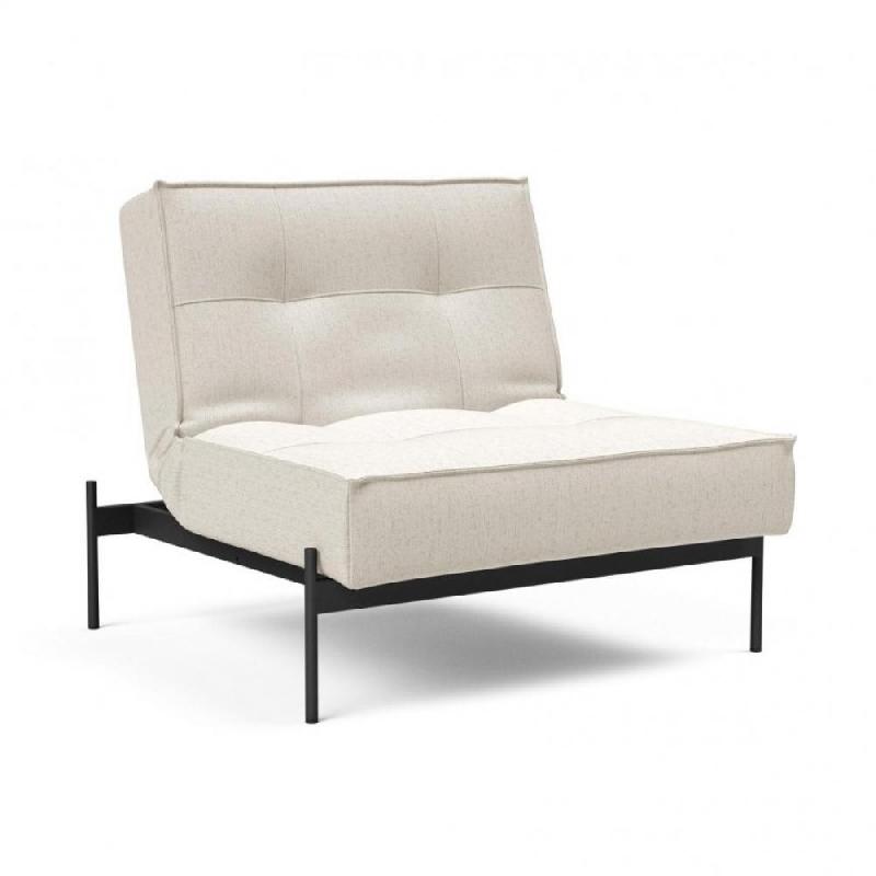 INNOVATION LIVING  FAUTEUIL DESIGN SPLITBACK LAUGE BOUCLÉ OFF WHITE CONVERTIBLE LIT 90*115 CM PIEDS ACIER NOIR MAT_0