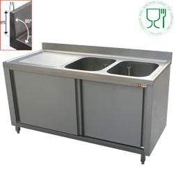 Plonge inox 2 cuves 600x500xh325 avec égouttoir gauche - Sans armoire - Profondeur 700 mm - Gamme Standard Line - 2000x700xh880/900 - Plonges inox sur armoire portes coulissantes - Réf. L2021S-AS_0
