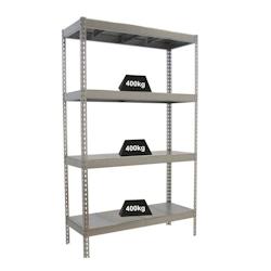 PROREGAL Étagère pour charges lourdes BIG METAL YETI FOUR | HxLxP 200x120x45cm | Charge du compartiment 400kg | Galvanisé - argenté métal PR_RS23-02_0