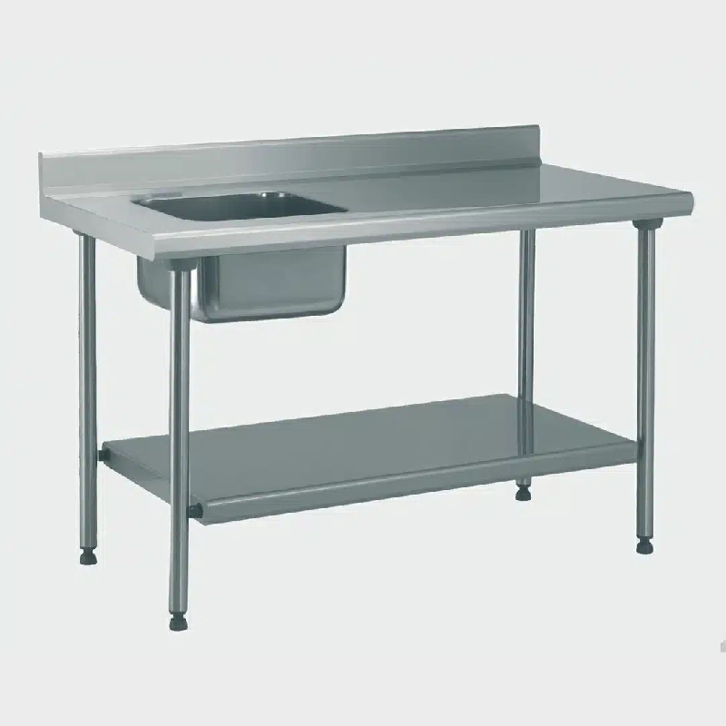 Table du chef TS 15N soudée sans robinet à dosseret + étagère largeur 700 mm bac à gauche (Longueur, mm: 1000 Réf-424751-44)_0