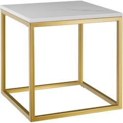 Tectake Table d'appoint en marbre Alysia, carré - blanches/dorées - 405943 - blanc pierre 405943_0