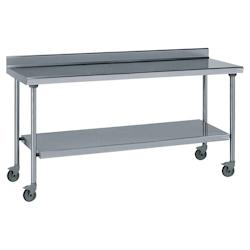 Tournus Equipement Table inox adossée sur roues avec étagère inférieure fixe longueur 2400 mm Tournus - 464999 - plastique 464999_0