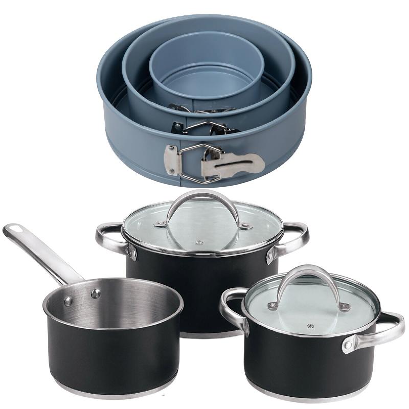 BERGNER - Batterie de cuisine 5 pièces 16/18/20 cm en acier inoxydable compatible induction avec ensemble de 3 moules ronds pour four Ø12/Ø18/Ø22_0