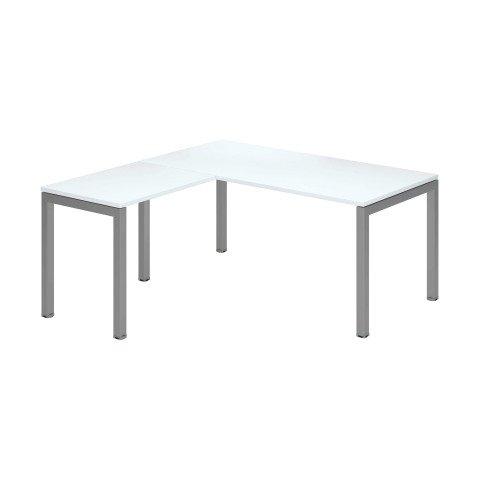 BUREAU D'ANGLE ARKO L 160 X P 160 CM BLANC PIÈTEMENT MÉTAL ALUMINIUM