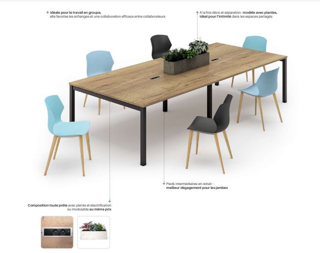 Bureau de réunion - Gamme COWORK' - Table avec plantes artificielles et électrification prête à brancher_1