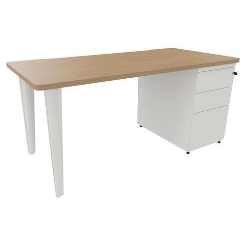 BUREAU EVIDENCE 160X80 CHÊNE CLAIR CAISSON PORTEUR/PIED BLANC - VINCO