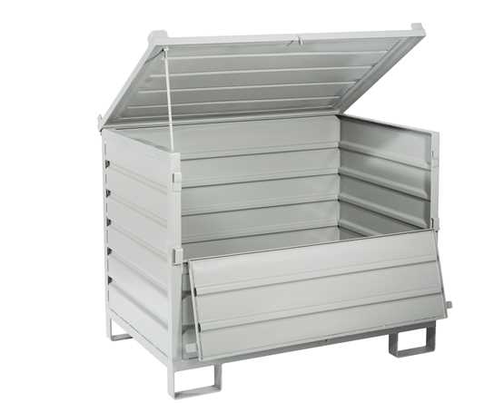 Caisse tôlée 800 x 1200 mm - Couvercle verrouillable et demi porte, idéale pour stockage sur chantier - MANU9A_0
