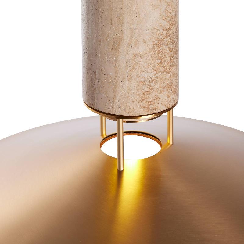 CARPYEN SUSPENSION LED REBOUND, TRAVERTIN, CUIR BRUN