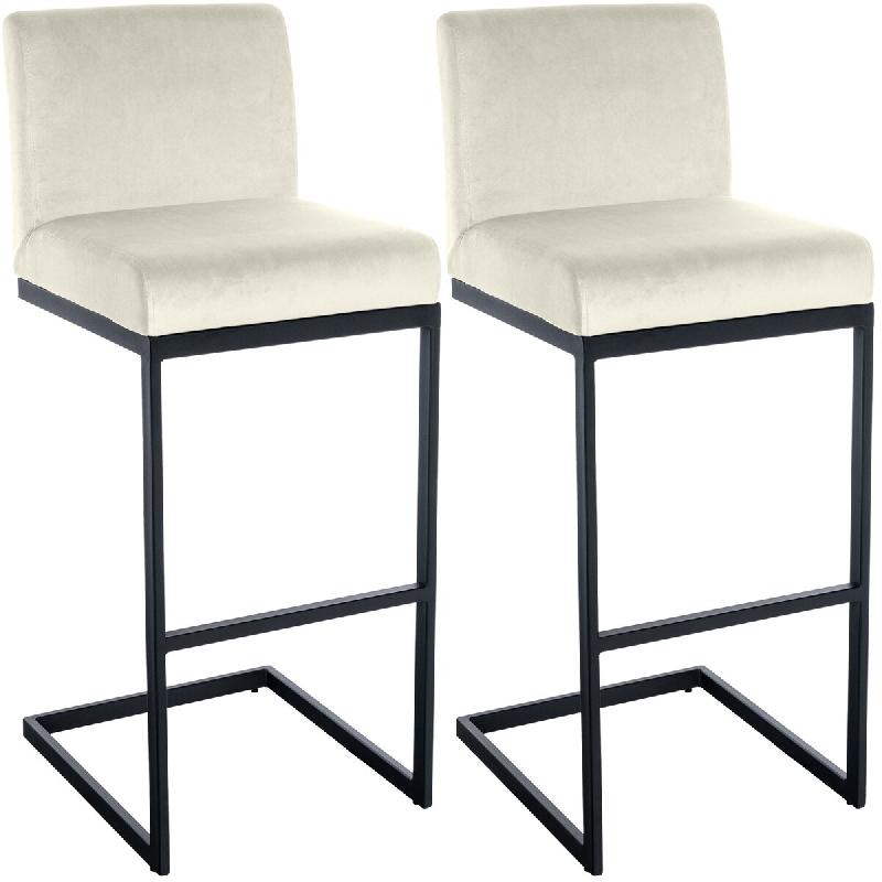 CLP Lot de 2 tabourets de bar Hopewell en velours Métal HBT: 104x43x53 cm Crème - beige métal 328674_0