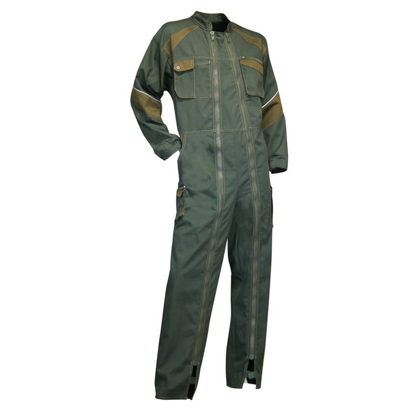 Combinaison bicolore FOURCHE - double fermeture - 65% polyester, 35% coton - 245g - Kaki/Havane - PCC180-T1 - LMA_0