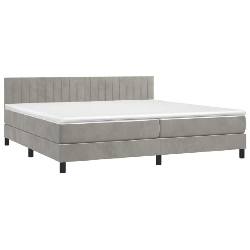 Décoshop26 - Cadre de lit LED avec sommier tête de lit matelas surmatelas 200x200 cm tissu velours gris clair TDL0207770 - gris 3001230388002_0