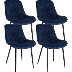 Décoshop26 - Lot de 4 chaises de salle à manger en tissu velours confortable bleu pieds métal noir couture losange CDS10424 - bleu 3002484732696_0