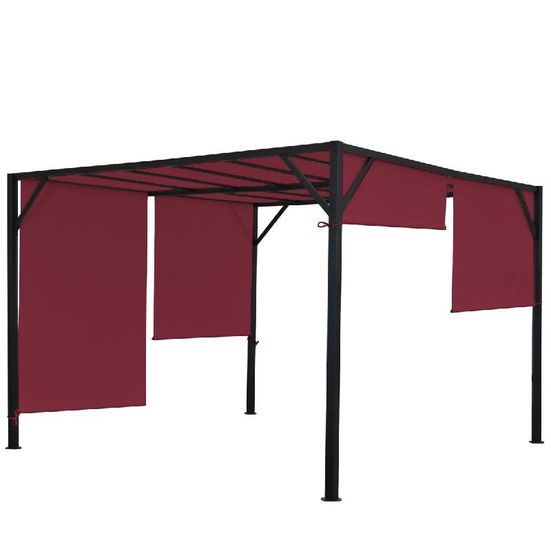 Décoshop26 - Pergola pavillon de jardin avec toit coulissant structure acier stable 6cm rouge bordeaux 3x3m 04_0004077 - acier 3000392132690_0