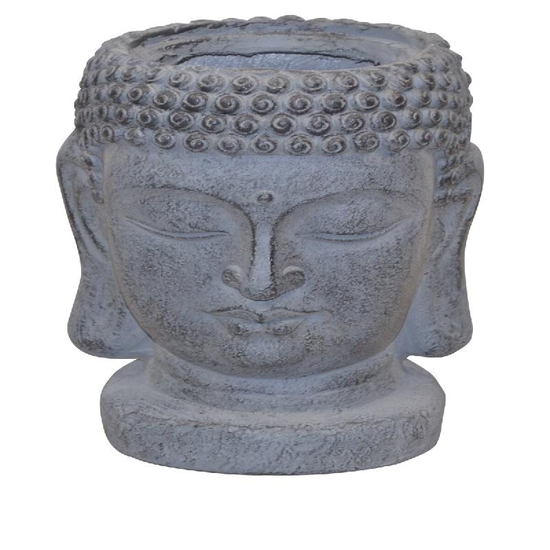 Décoshop26 - Pot de fleurs décoratif tête de Bouddha – Polyresin gris 34 cm DEC050057 - 3000262975044_0