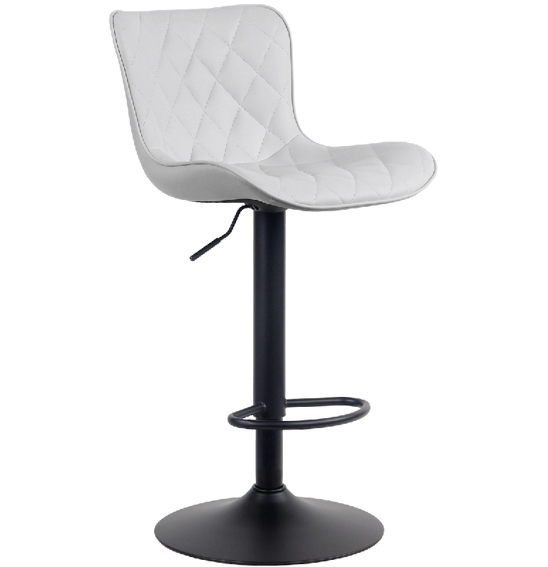 Décoshop26 - Tabouret de bar x1  coutures décoratives pied trompette hauteur réglable en métal noir assise en PVC blanc 10_0004856 - blanc 3000252_0